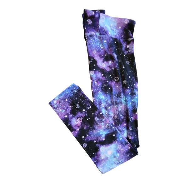 Galaxy Leggings Purple Black High Rise SOFT Sueded Juniors Size 7/9 Ankle JJ3231 - Picture 2 of 6